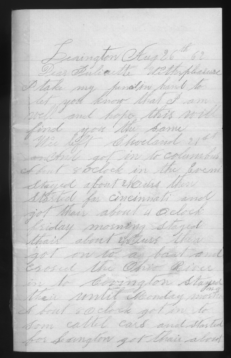 Letter, Charles Caley, Lexington, Kentucky, to Juliaette Carpenter Caley