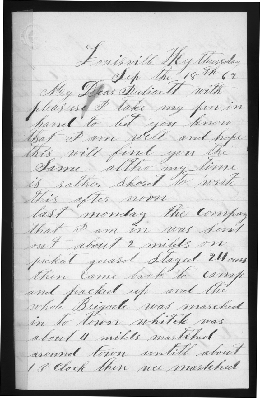 Letter, Charles Caley, Louisville, Kentucky, to Juliaette Carpenter Caley
