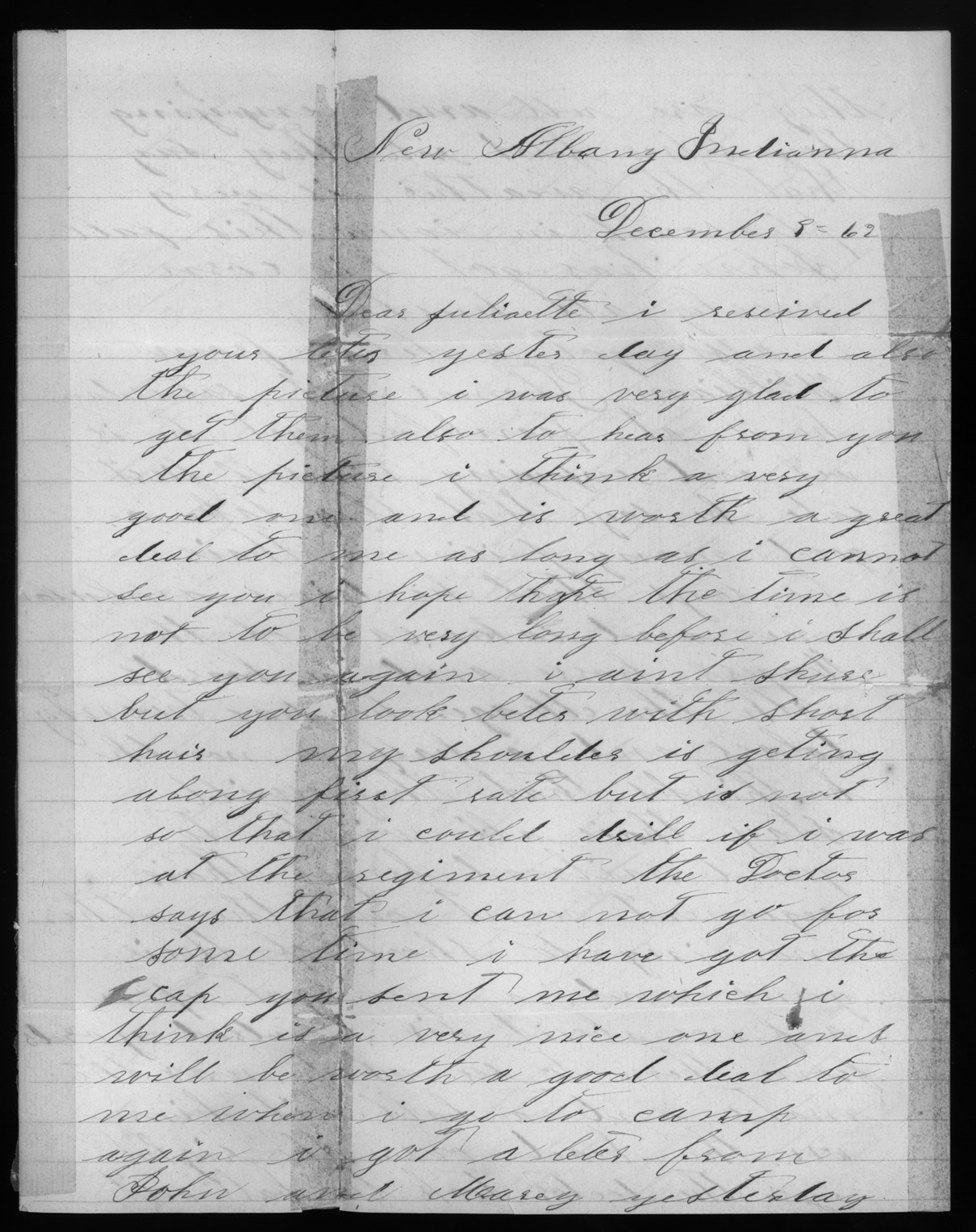Letter, Charles Caley, New Albany, Indiana, to Juliaette Caley