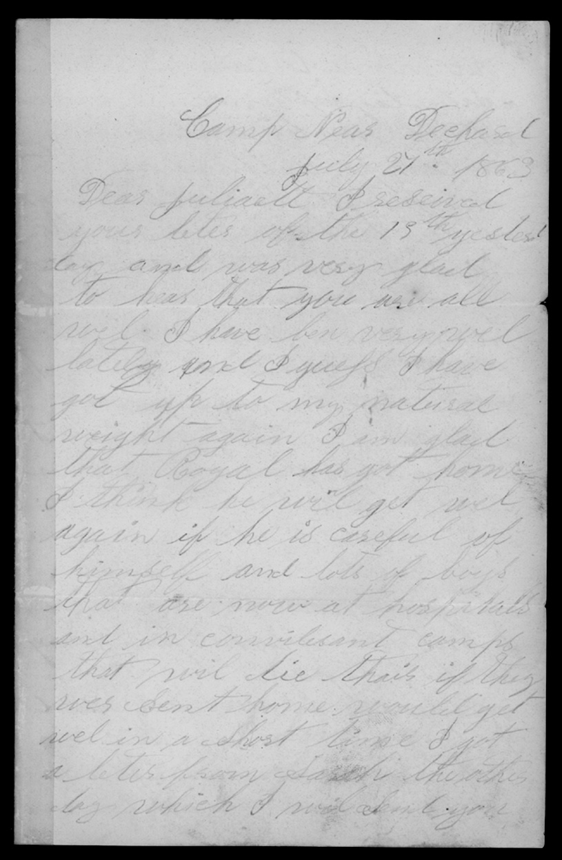 Letter, Charles Caley, Camp near Decherd, Tennessee, to Juliaette Carpenter Caley