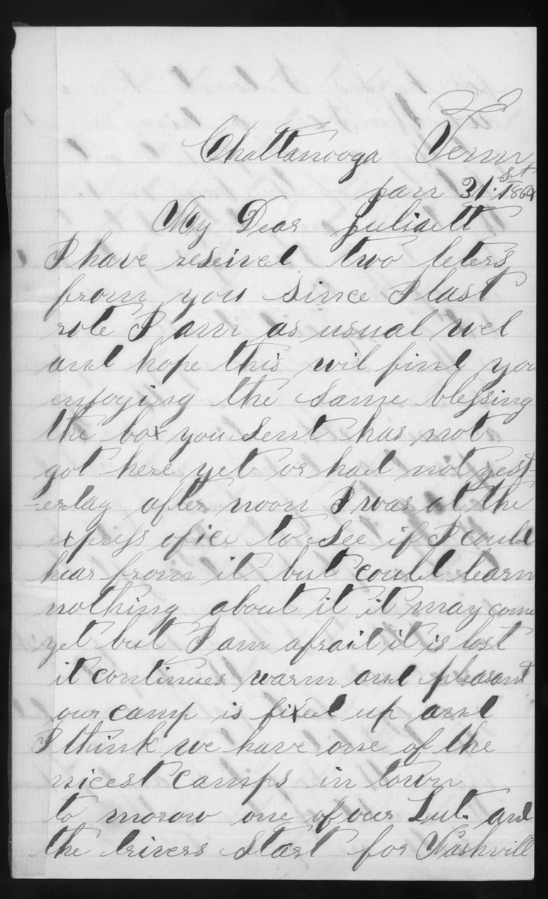 Letter, Charles Caley, Chattanooga, Tennessee, to Juliaette Carpenter Caley