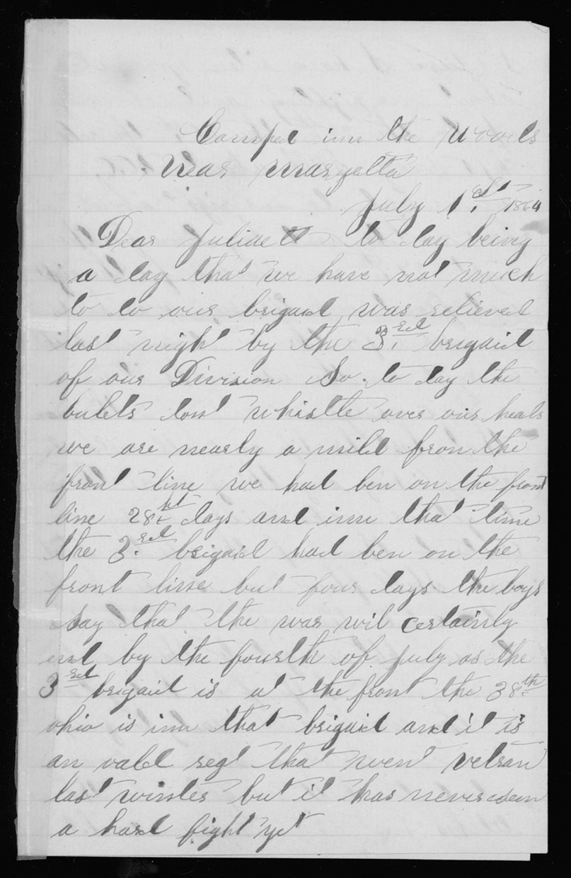 Letter, Charles Caley, Camp near Marietta, Georgia, to Juliaette Carpenter Caley