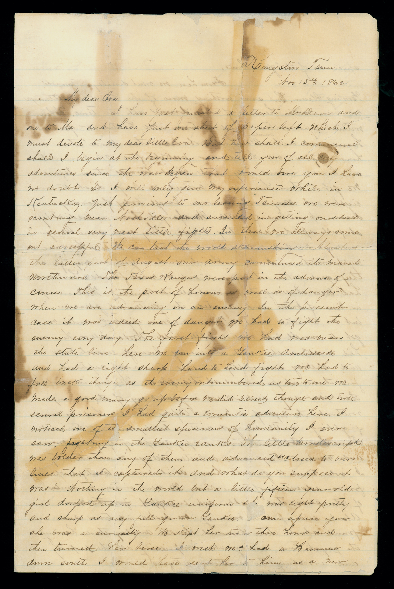 Letter, M.A. Harvey, Kingston, Tennessee, to &amp;quot;My dear Eva&amp;quot;