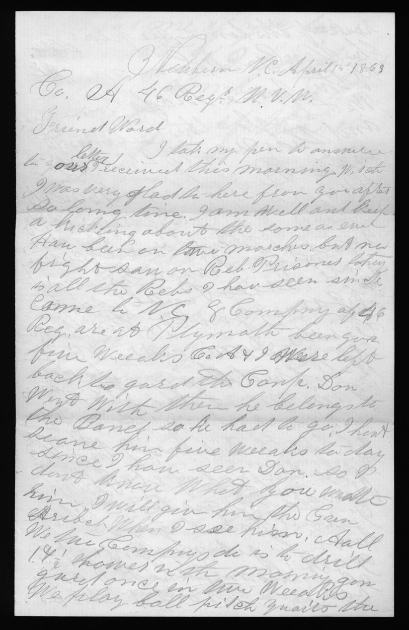 Letter, Ora W. Harvey, Newbern, North Carolina, to Zeb Ward