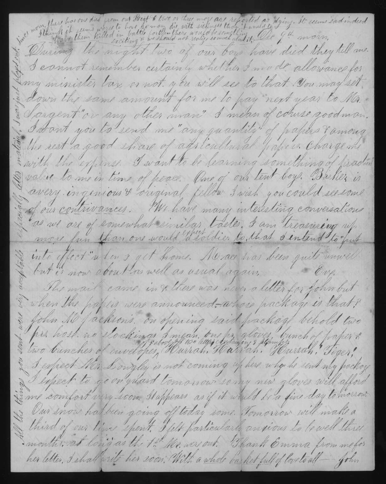 Letter, John M. Jackson, Camp Grover, Montgomery County, Maryland, to Friends of John M. Jackson, Page 4