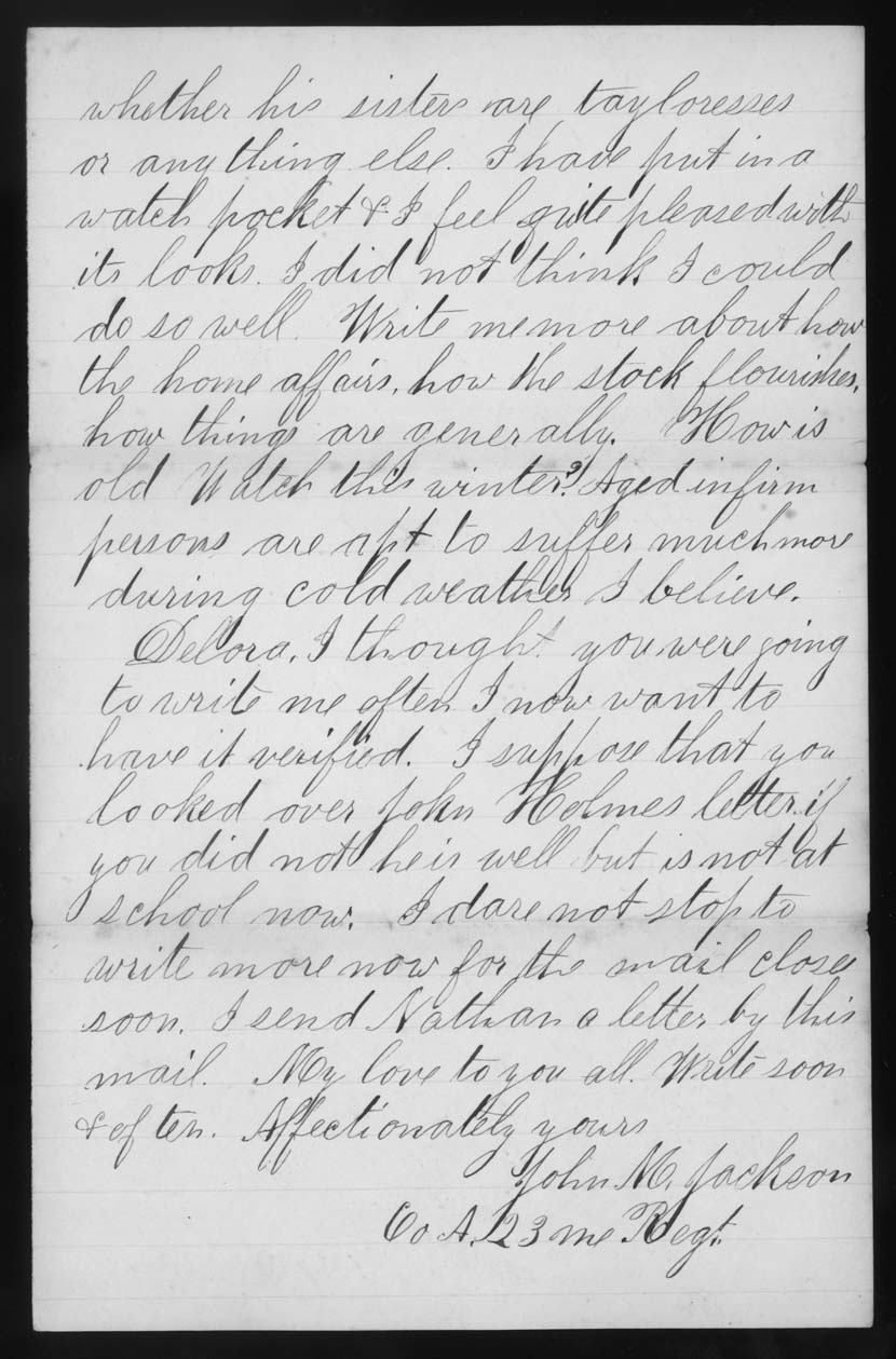 Letter, John M. Jackson, Camp Grover, Maryland, to Joseph Jackson Family, Page 3