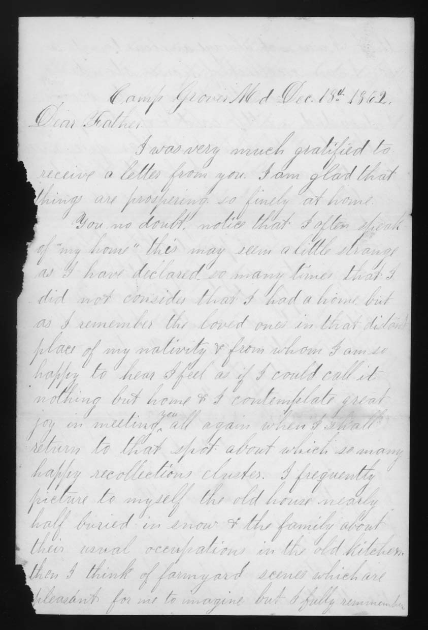 Letter, John M. Jackson, Camp Grover, Maryland, to Joseph Jackson, Page 1