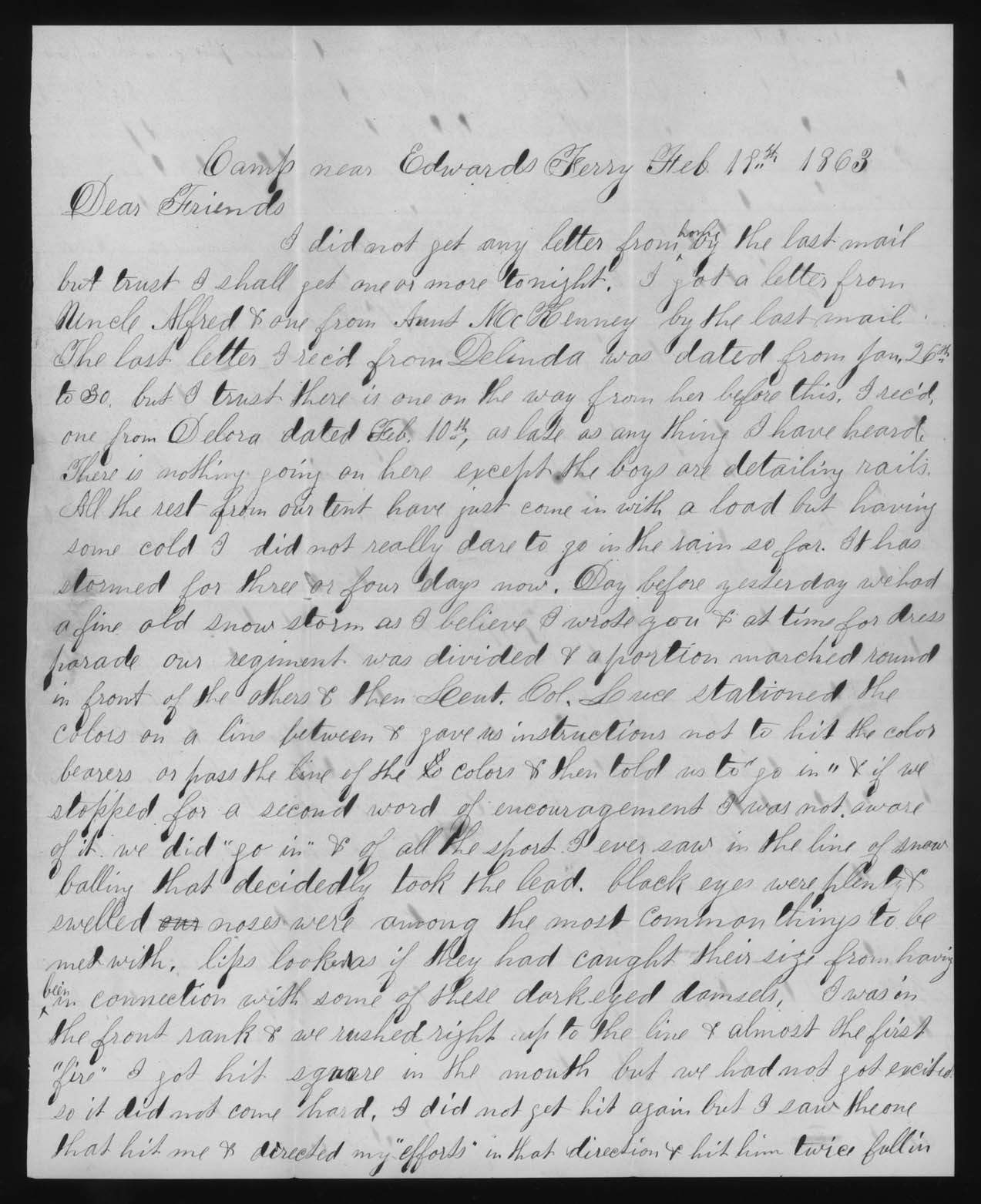 Letter, John M. Jackson, Camp near Edwards Ferry, Maryland, to Joseph Jackson Family, Page 1