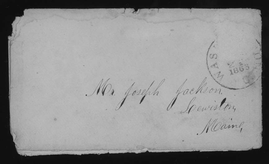 Letter, John M. Jackson, Camp near Edwards Ferry, Maryland, to Joseph Jackson Family, Envelope Front