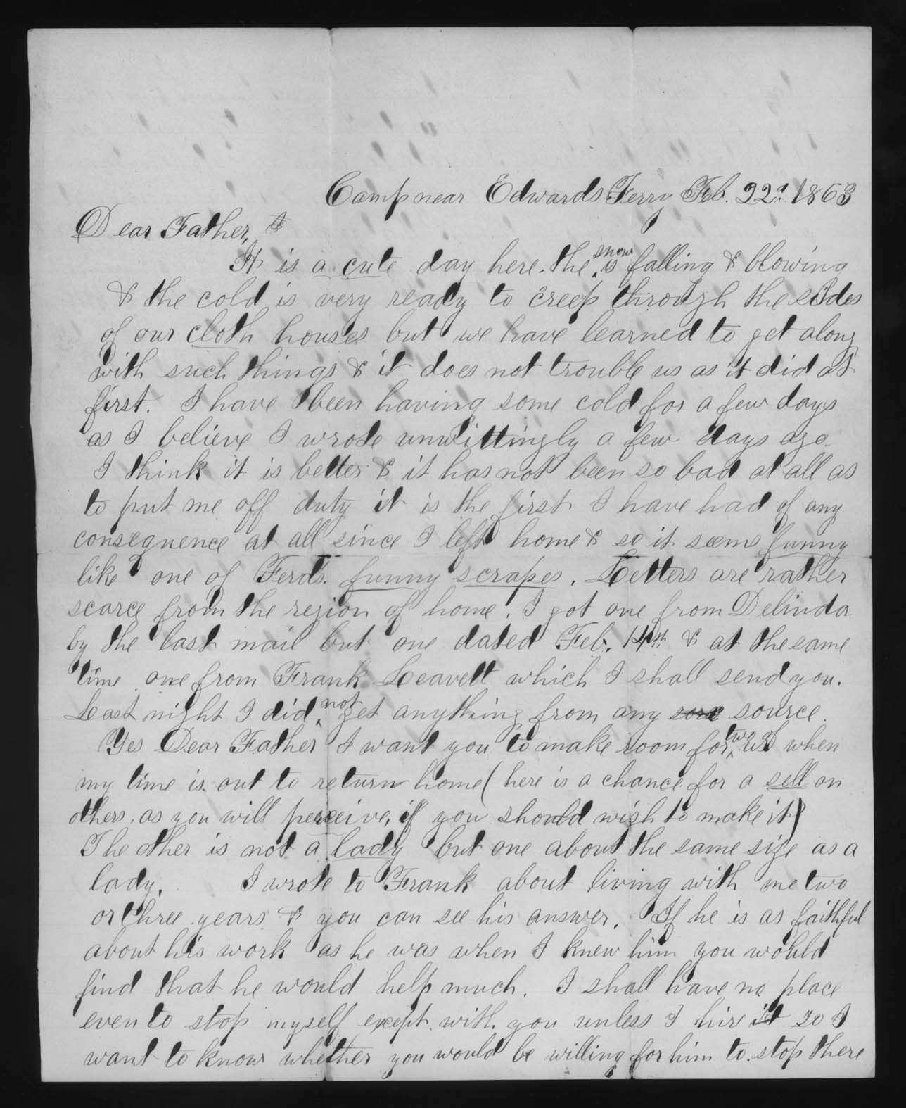 Letter, John M. Jackson, Camp near Edwards Ferry, Maryland, to Joseph Jackson, Page 1