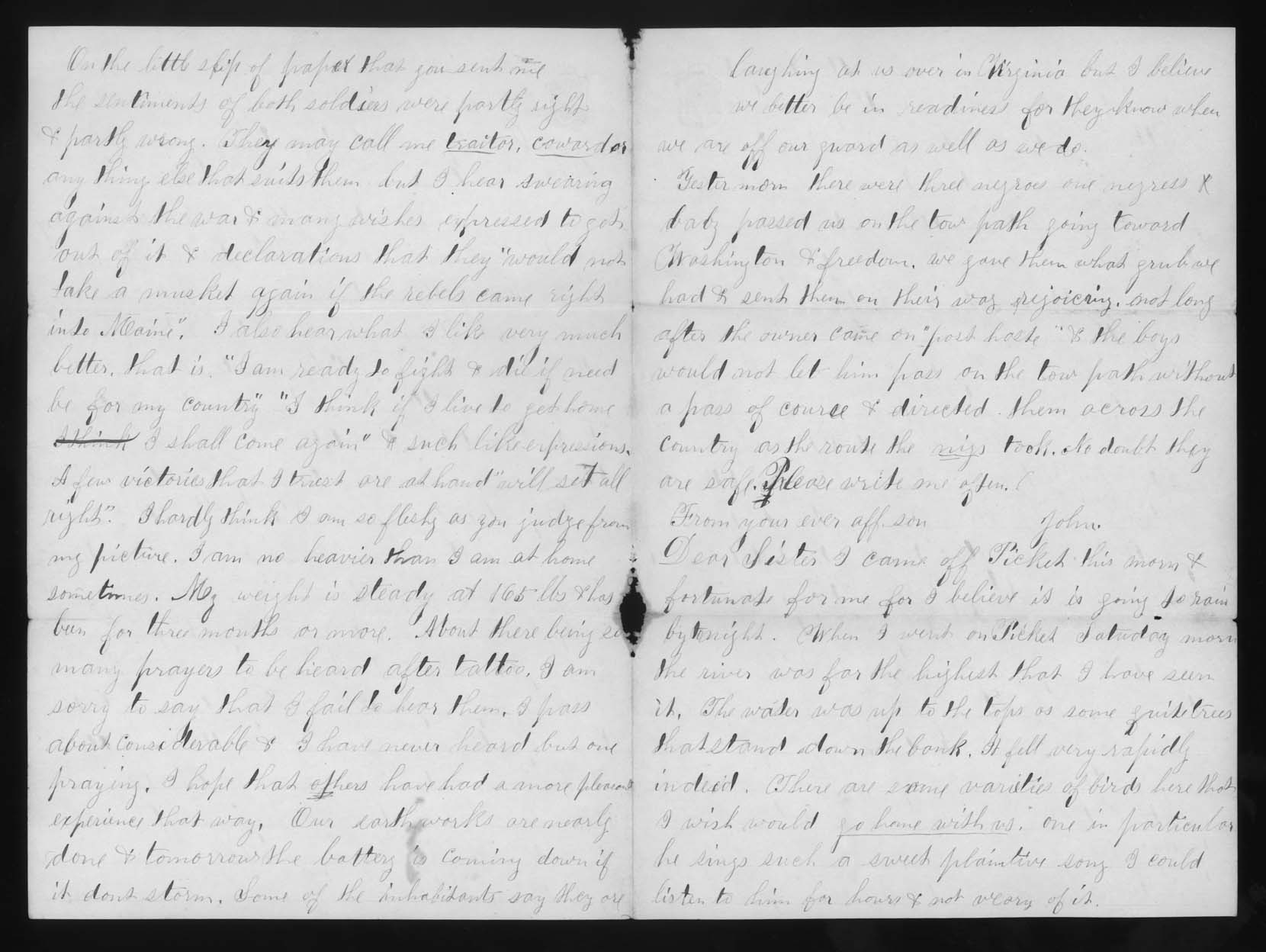 Letter, John M. Jackson, Camp near Edwards Ferry, Maryland, to Betsey Mower Jackson and Delora Jackson, Pages 2-3