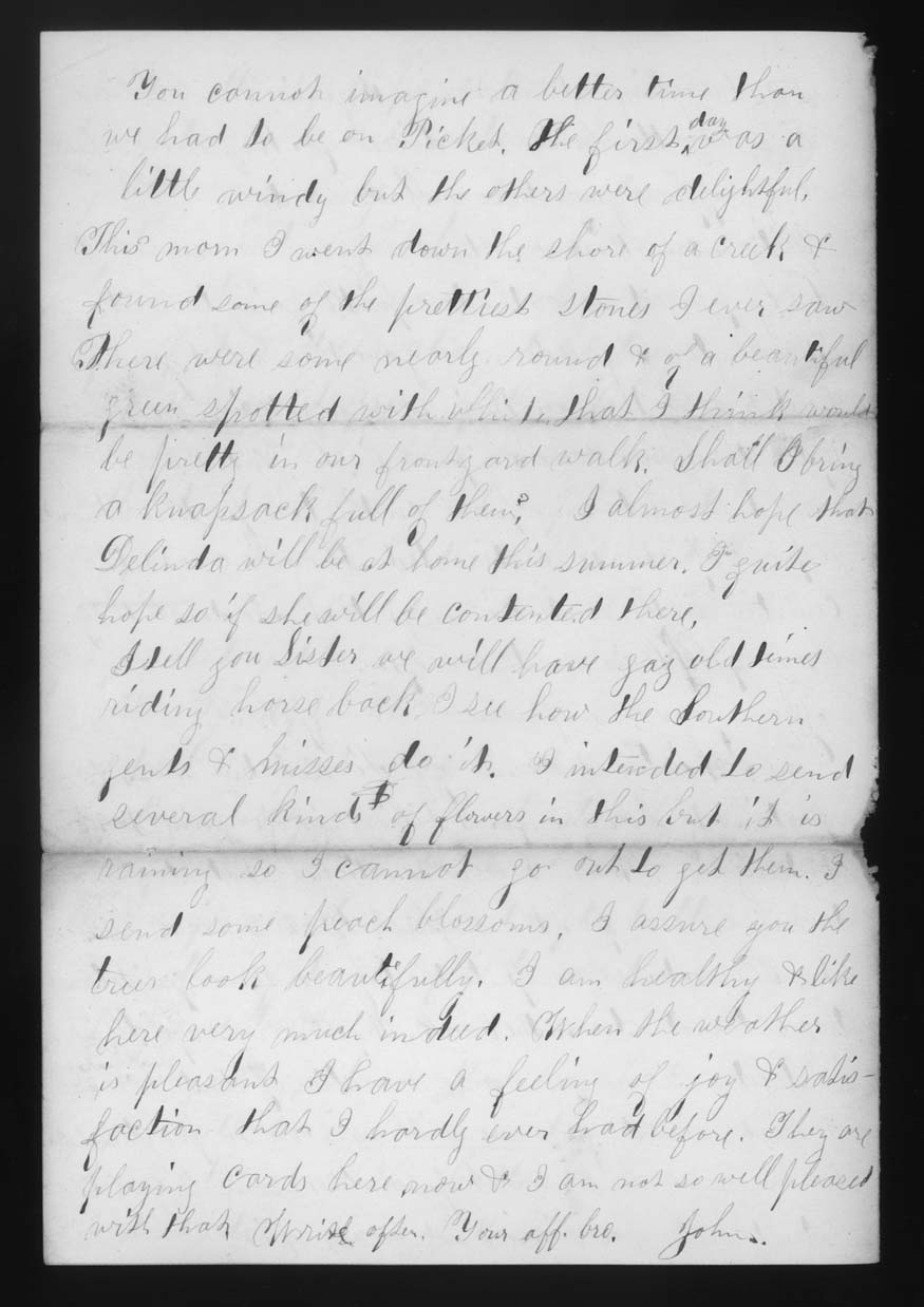 Letter, John M. Jackson, Camp near Edwards Ferry, Maryland, to Betsey Mower Jackson and Delora Jackson, Page 4