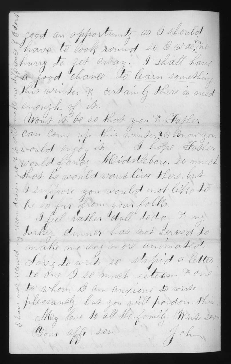 Letter, John M. Jackson, Cambridgeport, Massachusetts, to Betsey Mower Jackson, Page 4