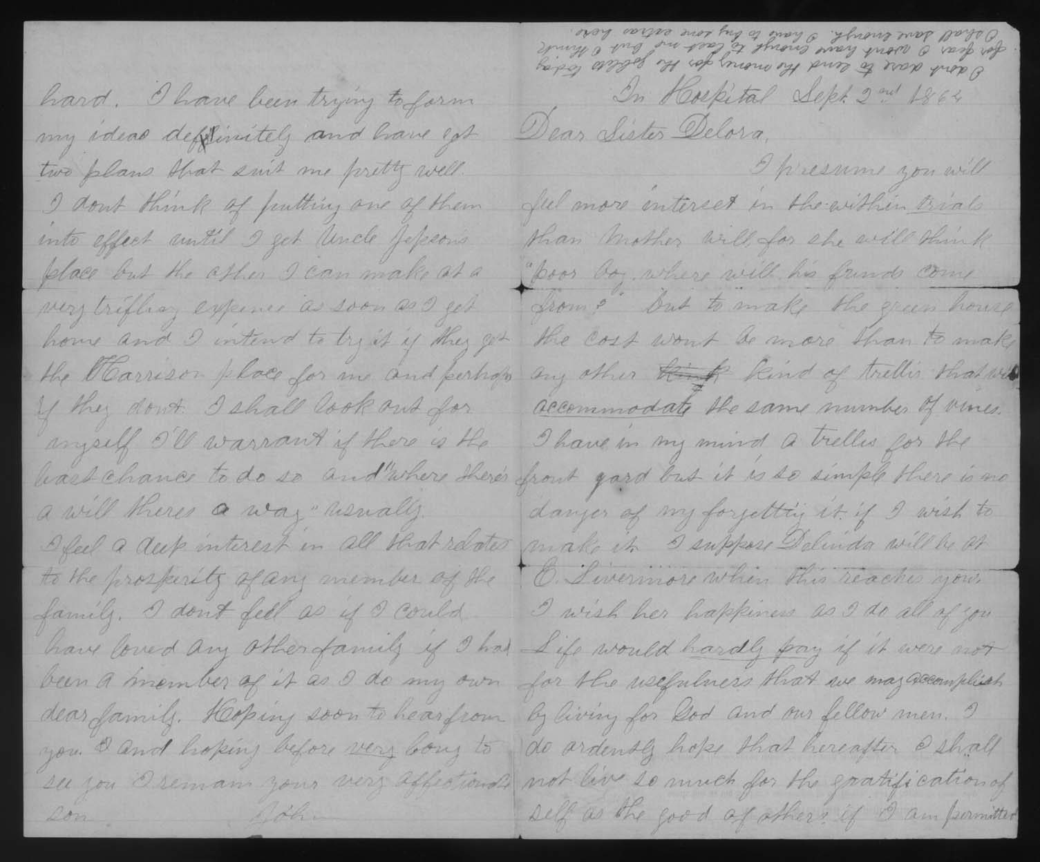 Letter, John M. Jackson, 2nd Division Hospital near Petersburg, Virginia, to Betsey Mower Jackson and Delora Jackson, Page 4