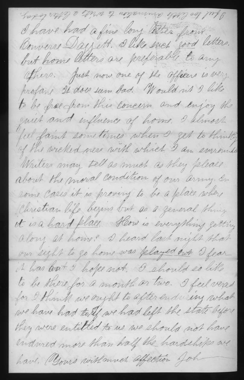 Letter, John M. Jackson, 9th Army Corps Hospital, City Point, Virginia, to Joseph Jackson Family, Page 4