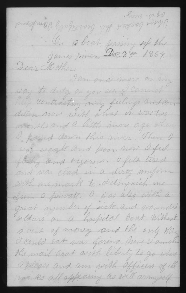Letter, John M. Jackson, a boat travelling up the James River, Virginia, to Betsey Mower Jackson, Page 1