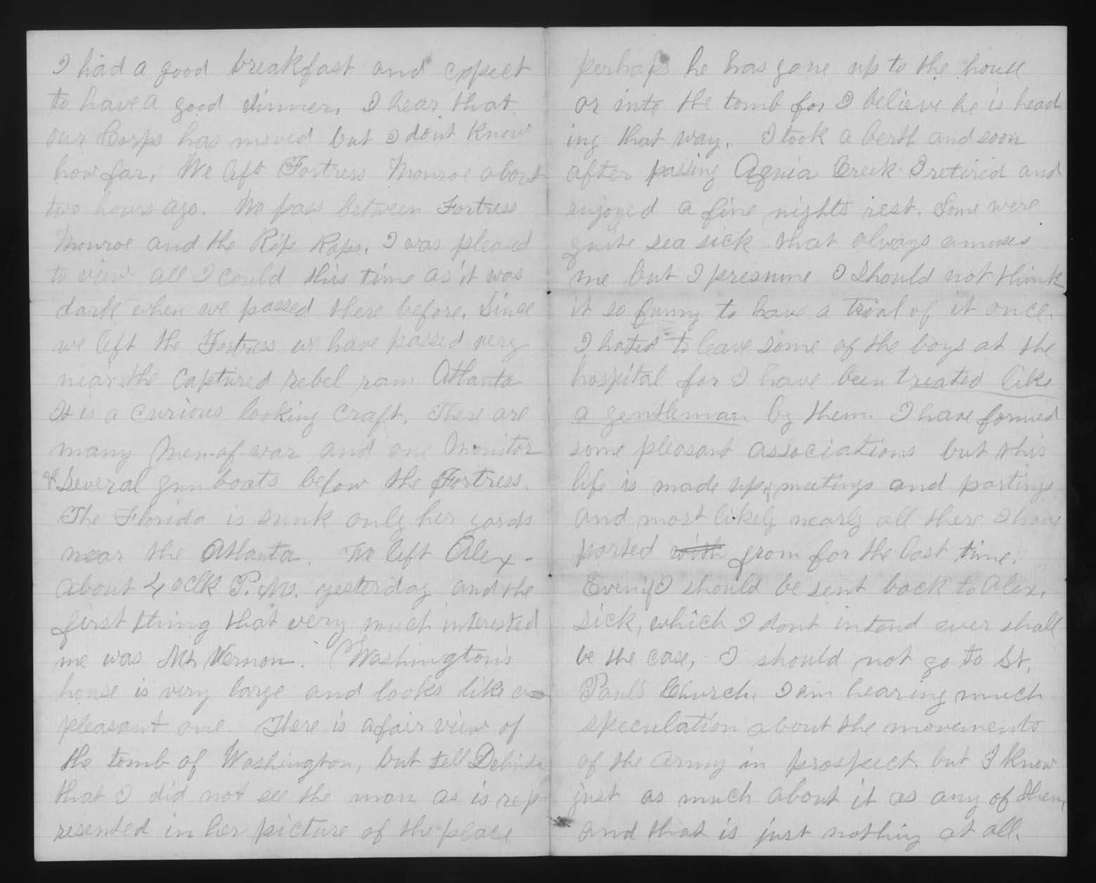 Letter, John M. Jackson, a boat travelling up the James River, Virginia, to Betsey Mower Jackson, Pages 2-3