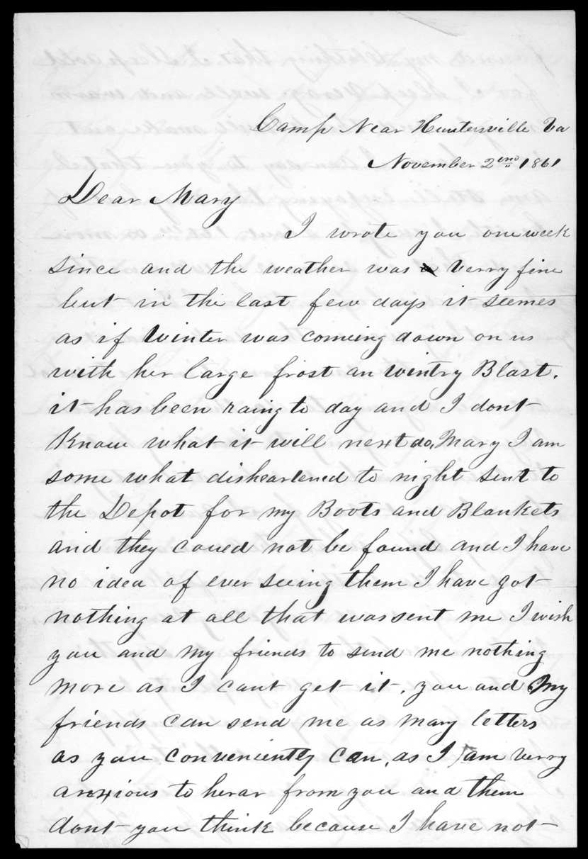 Letter, Chris C. McKinney, Camp near Huntersville, Virginia, to Mary McKinney