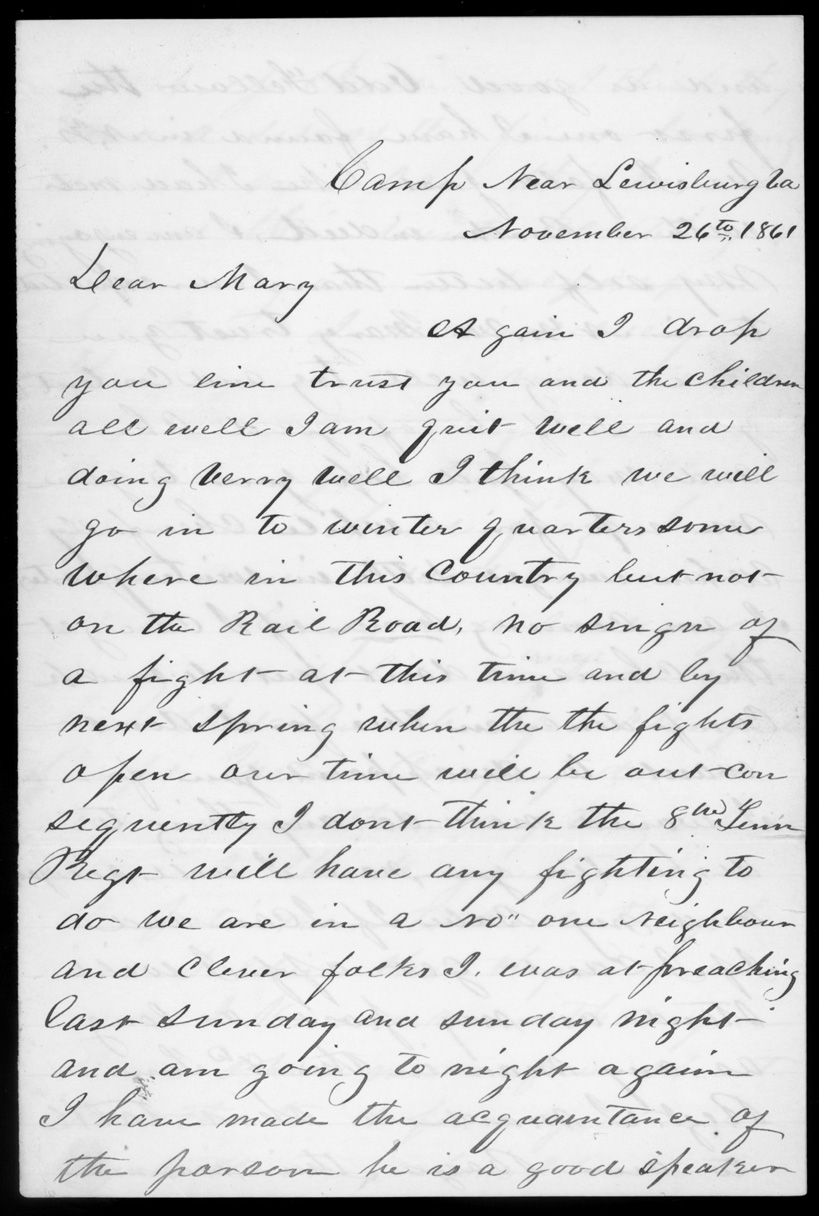 Letter, Chris C. McKinney, Camp near Lewisburg, Virginia, to Mary McKinney