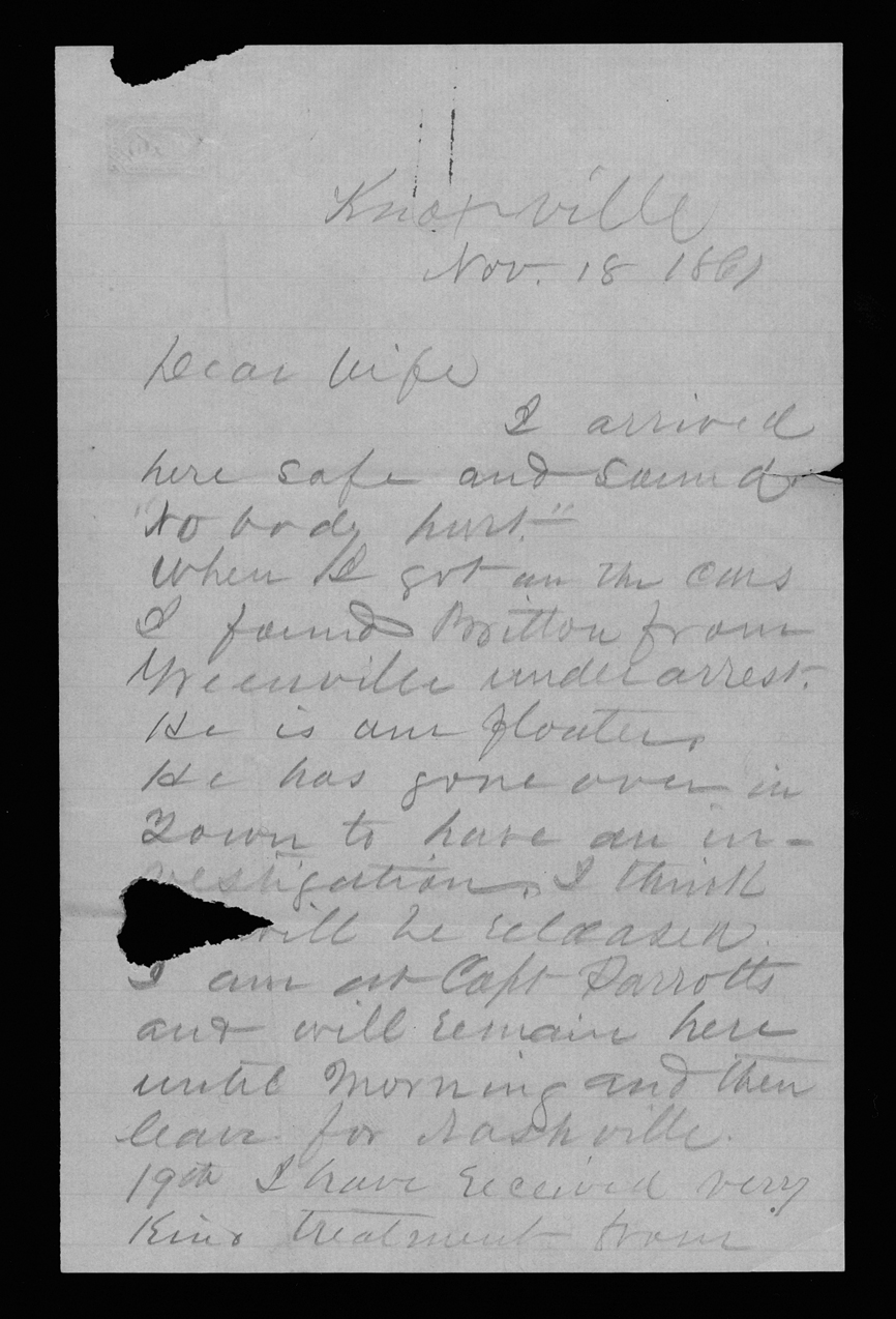 Letter, James Monroe Meek, Knoxville, Tennessee, to Elizabeth Walker Meek