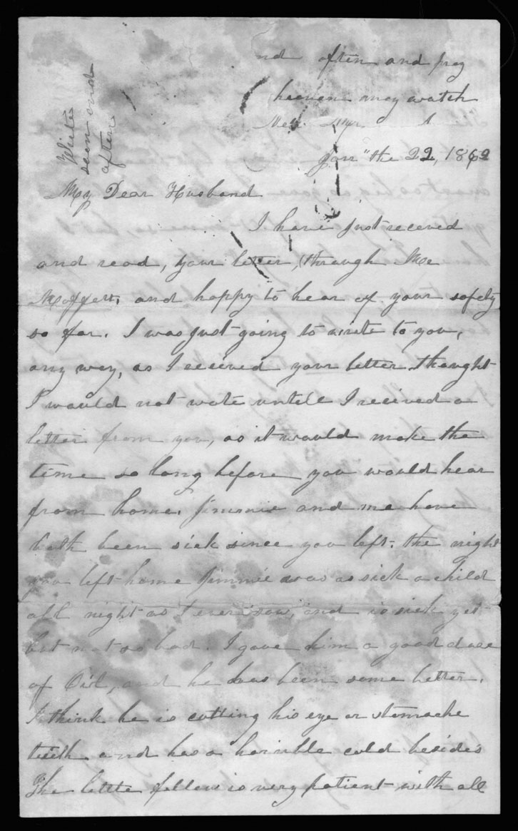 Letter, Elizabeth Walker Meek, New Market, Tennessee, to James Monroe Meek