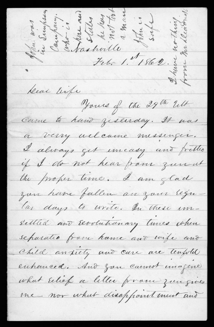 Letter, James Monroe Meek, Nashville, Tennessee, to Elizabeth Walker Meek