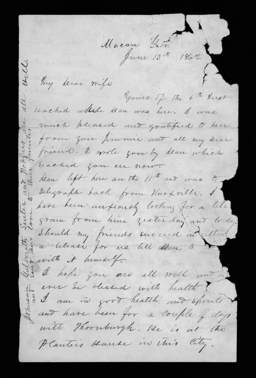 Letter, James Monroe Meek, Macon, Georgia, to Elizabeth Walker Meek