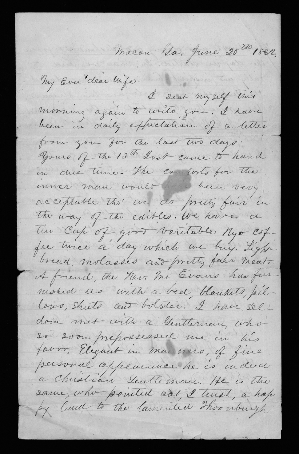 Letter, James Monroe Meek, Macon, Georgia, to Elizabeth Walker Meek