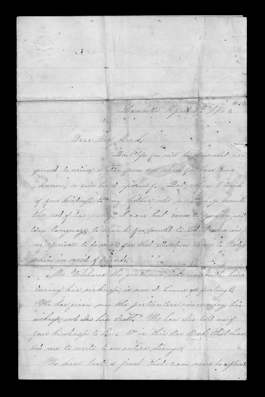 Letter, Sallie F. Cash, Danville, Indiana, to Elizabeth Walker Meek