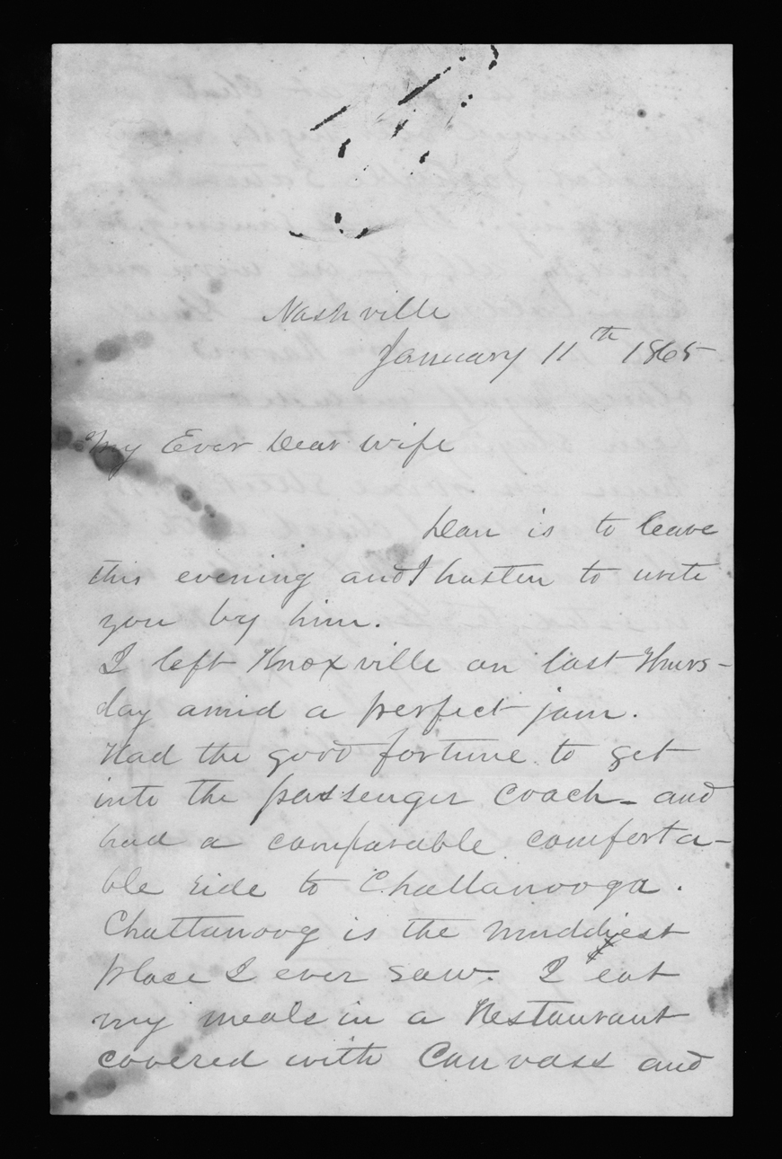 Letter, James Monroe Meek, Nashville, Tennessee, to Elizabeth Walker Meek