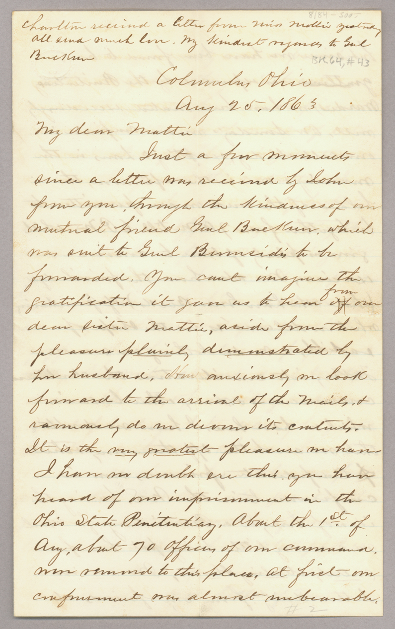Letter, Richard Curd Morgan, Columbus, Ohio, to Martha Ready Morgan