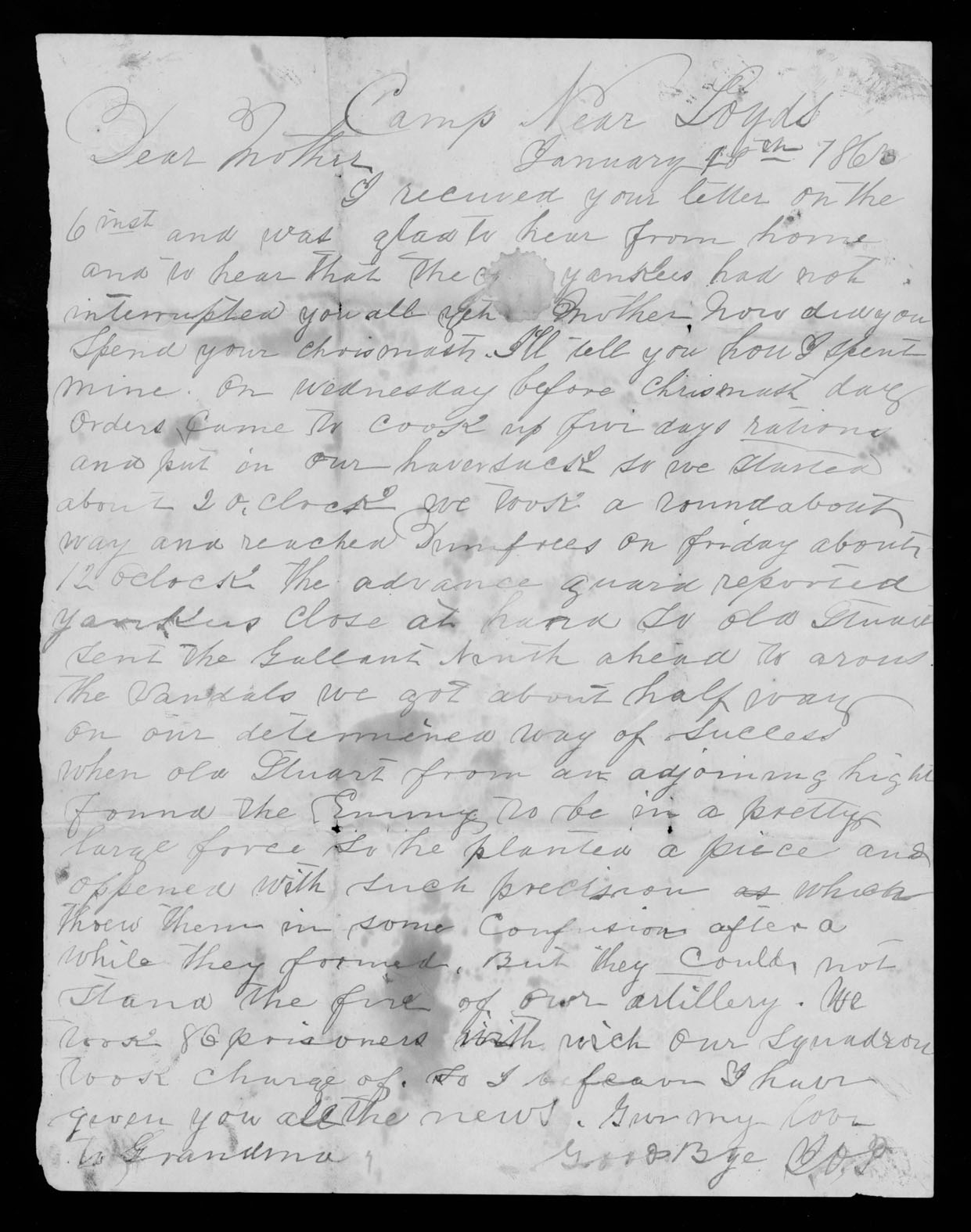 Letter, James Oscar Peed, near Lloyds, Essex County, Virginia, to Nancy Owens Peed