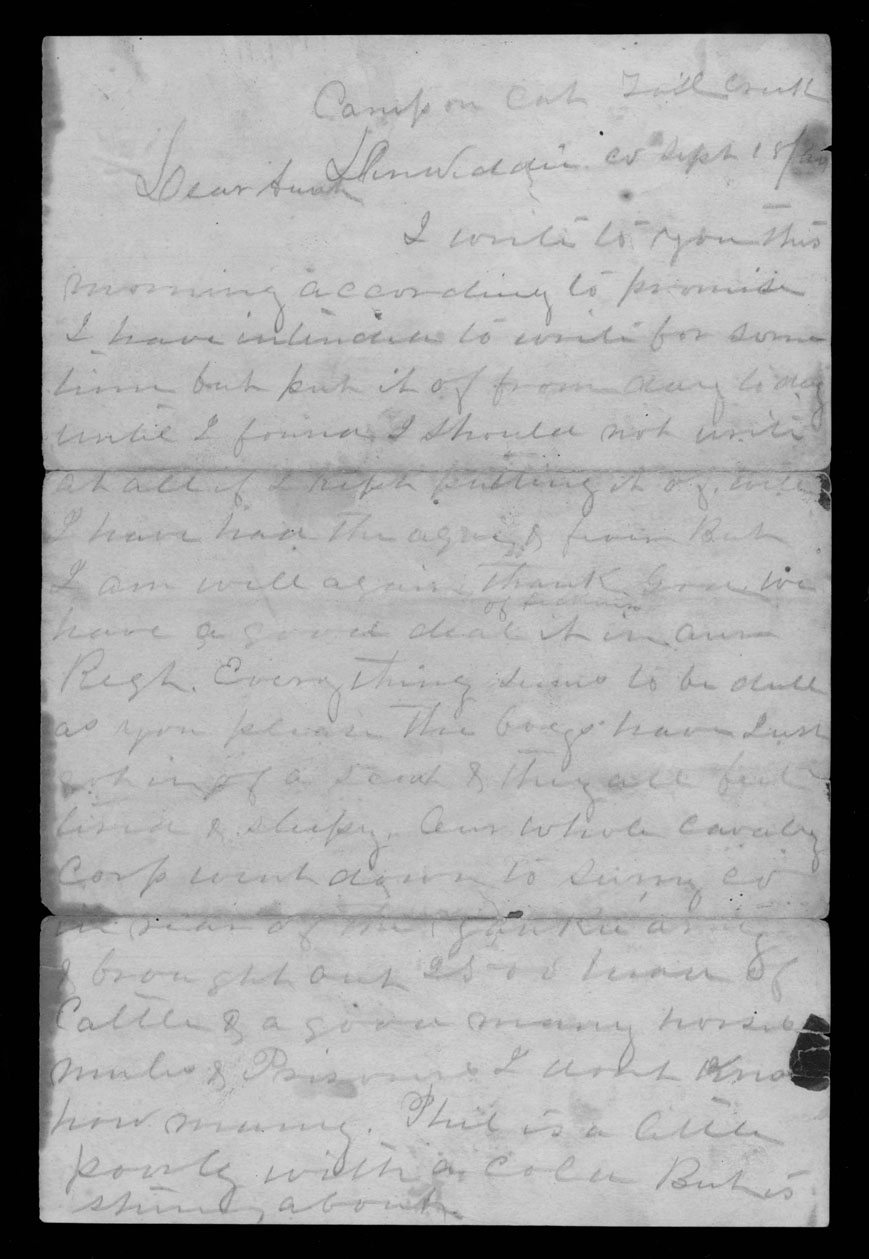 Letter, John Nathaniel Peed, Dinwiddie County, Virginia, to aunt