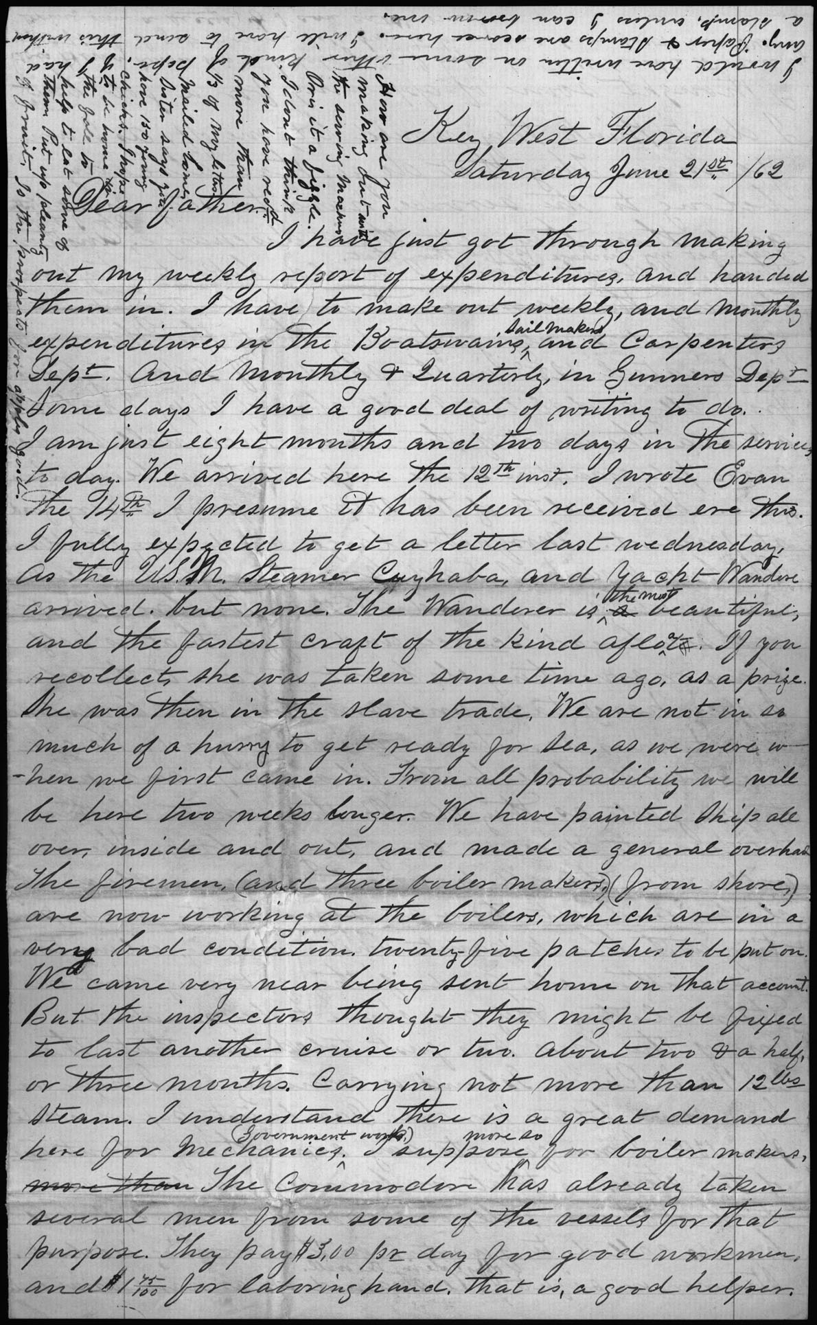 Letter, John Pugh, Key West, Florida, to Joseph T. Pugh