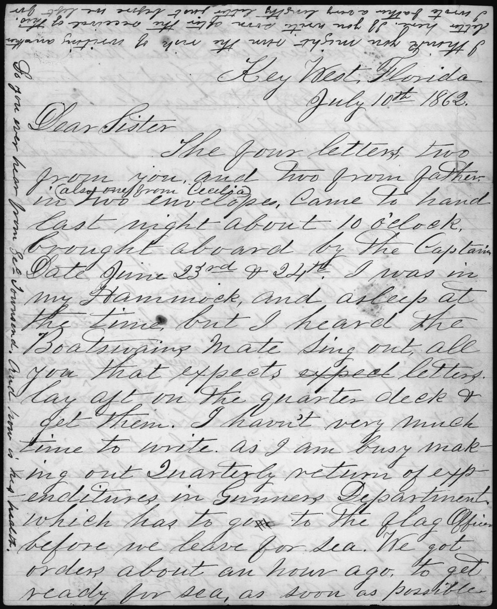 Letter, John Pugh, Key West, Florida, to sister