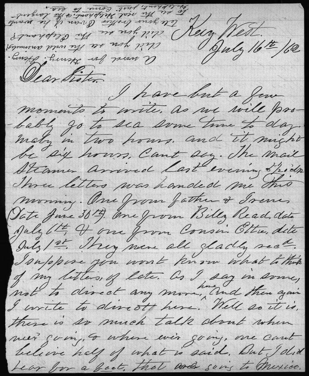 Letter, John Pugh, Key West, Florida, to sister