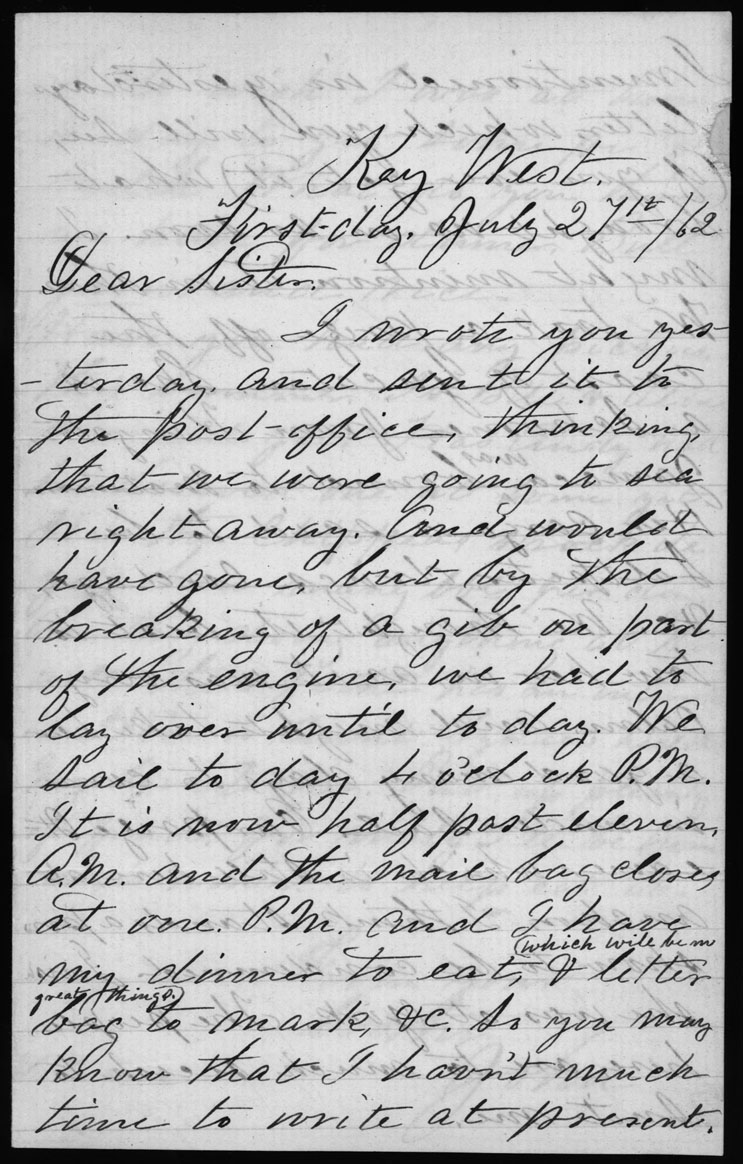 Letter, John Pugh, Key West, Florida, to Sarah Ann Pugh