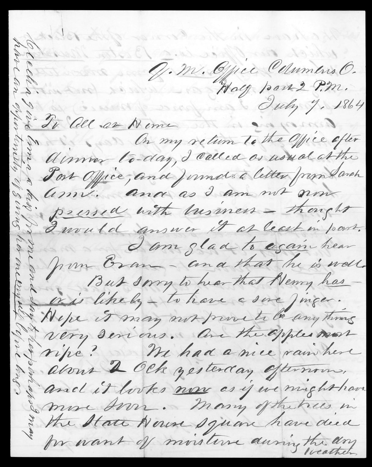 Letter, Joseph t. Pugh, Columbus, Ohio, to family
