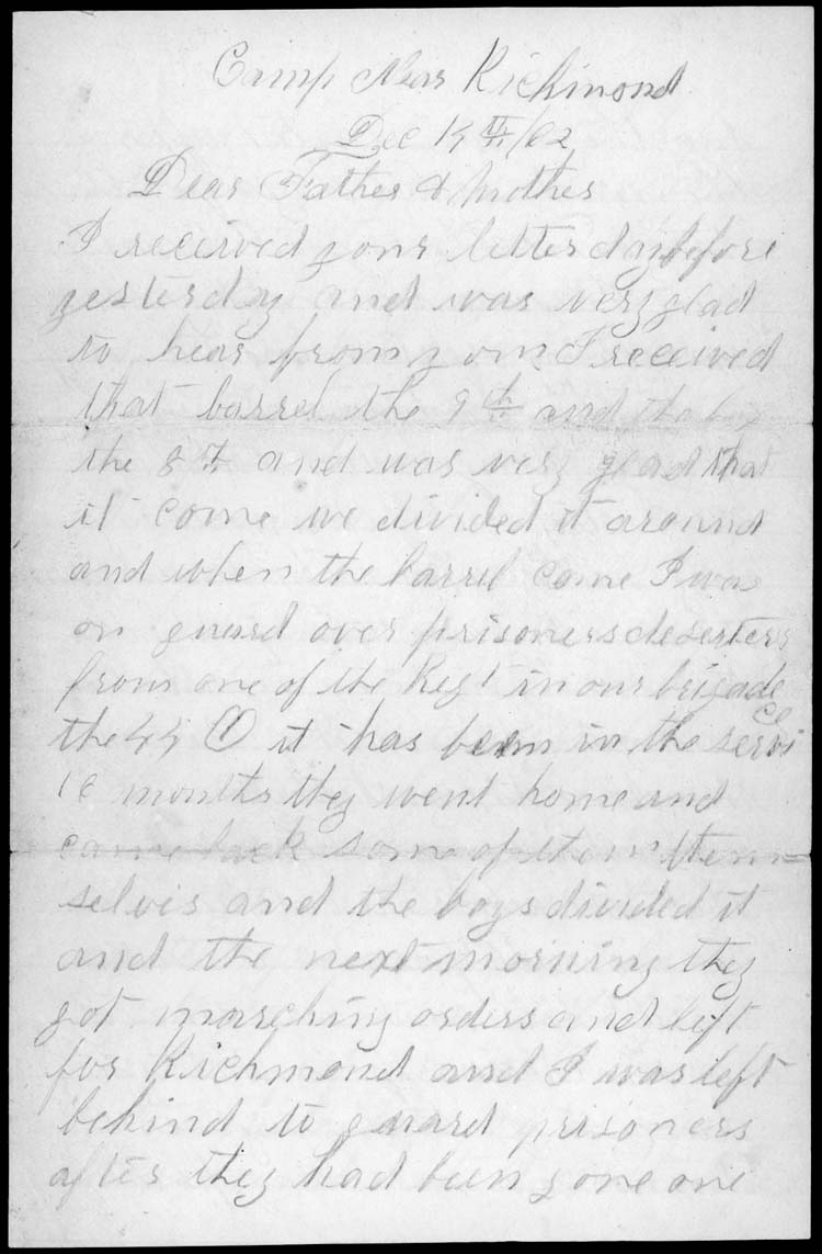 Letter, Harrison E. Randall, Camp near Richmond, Kentucky, to Zebedee H. and Grace Tilson Randall
