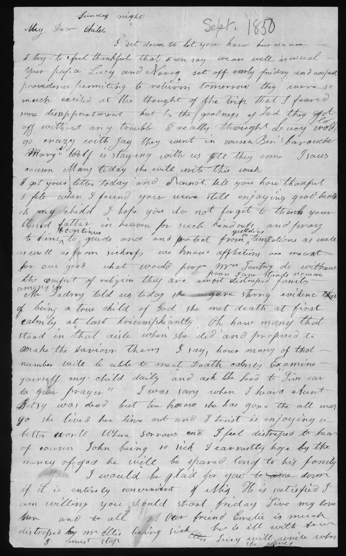 Letter, E.A. White, to daughter