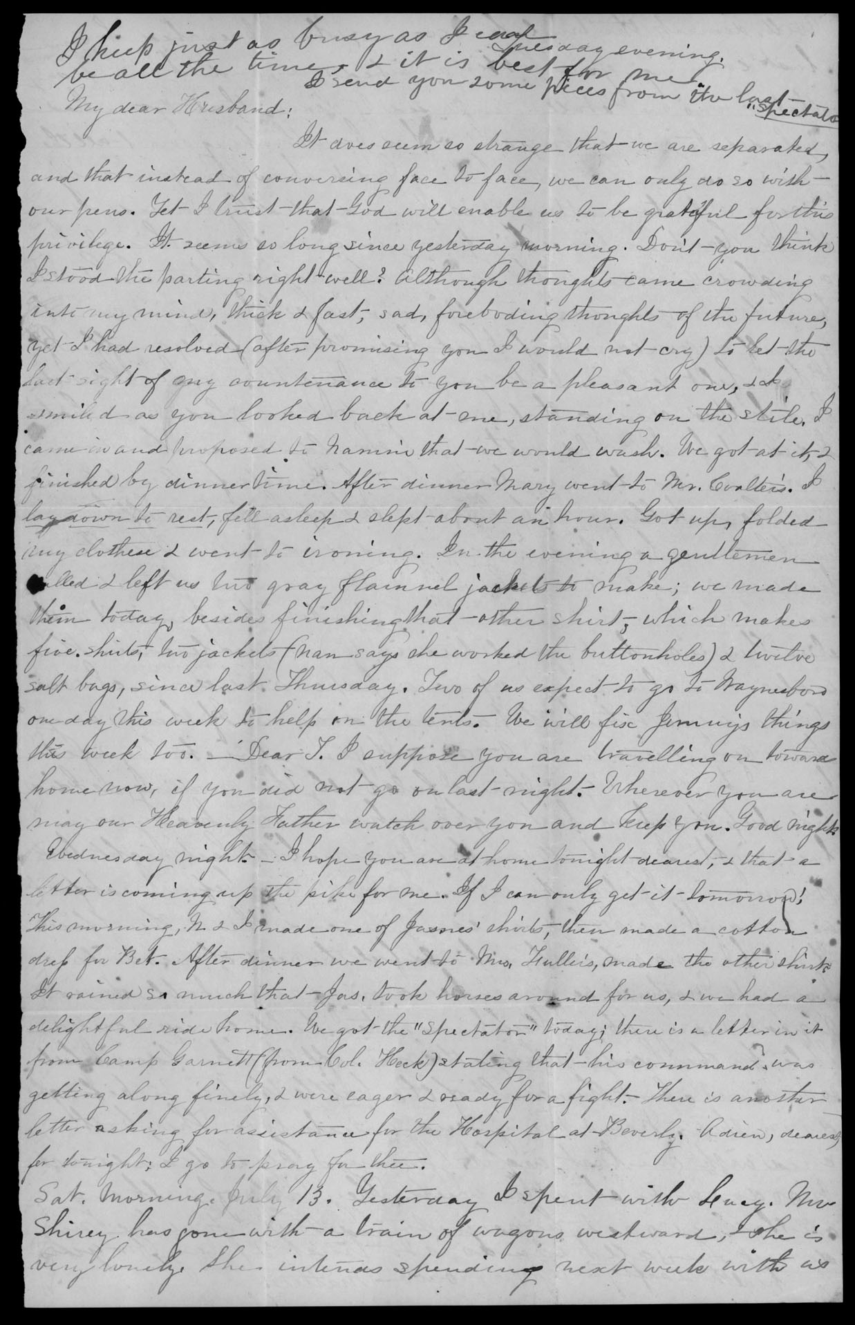 Letter, Martha White Read, to Thomas Griffin Read