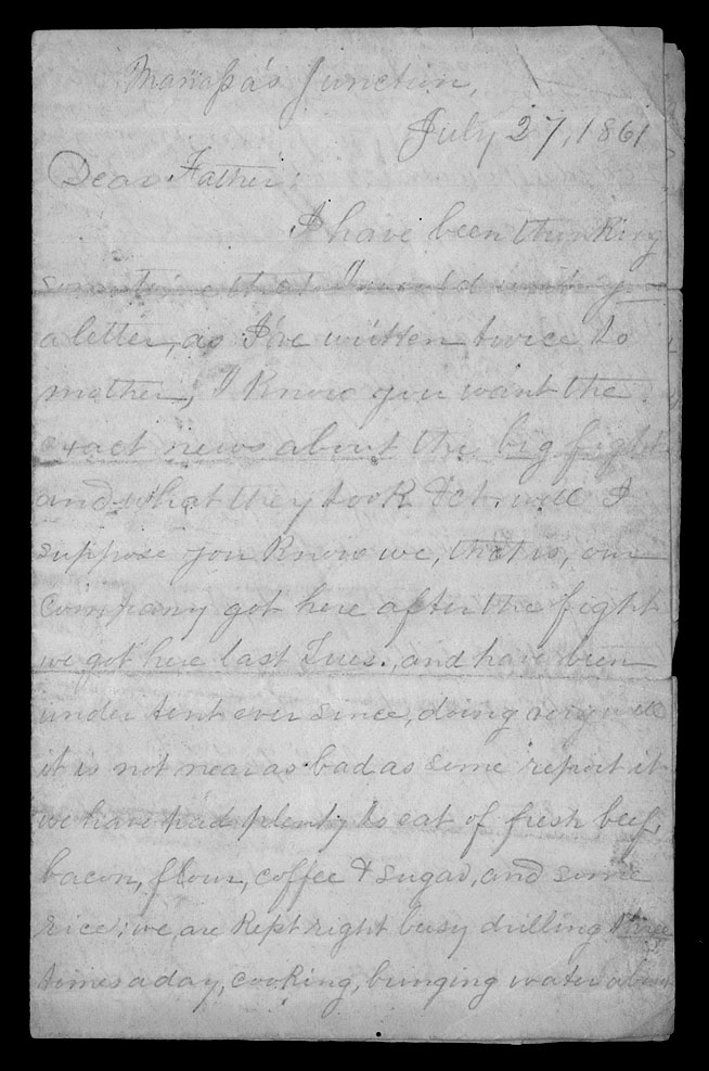 Letter, Thomas Griffin Read, Manassas Junction, [Virginia], to Thomas Read