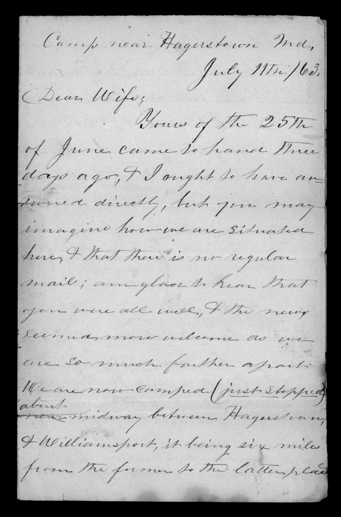 Letter, Thomas Griffi Read, Camp near Hagerstown, Maryland, to Martha White Read