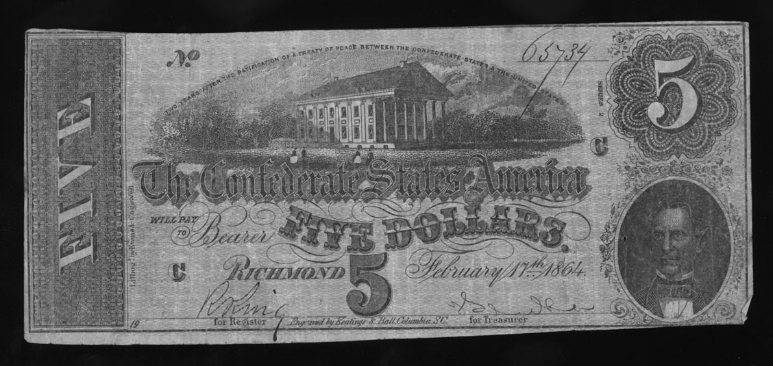 Confederate Five Dollar Bill, Front