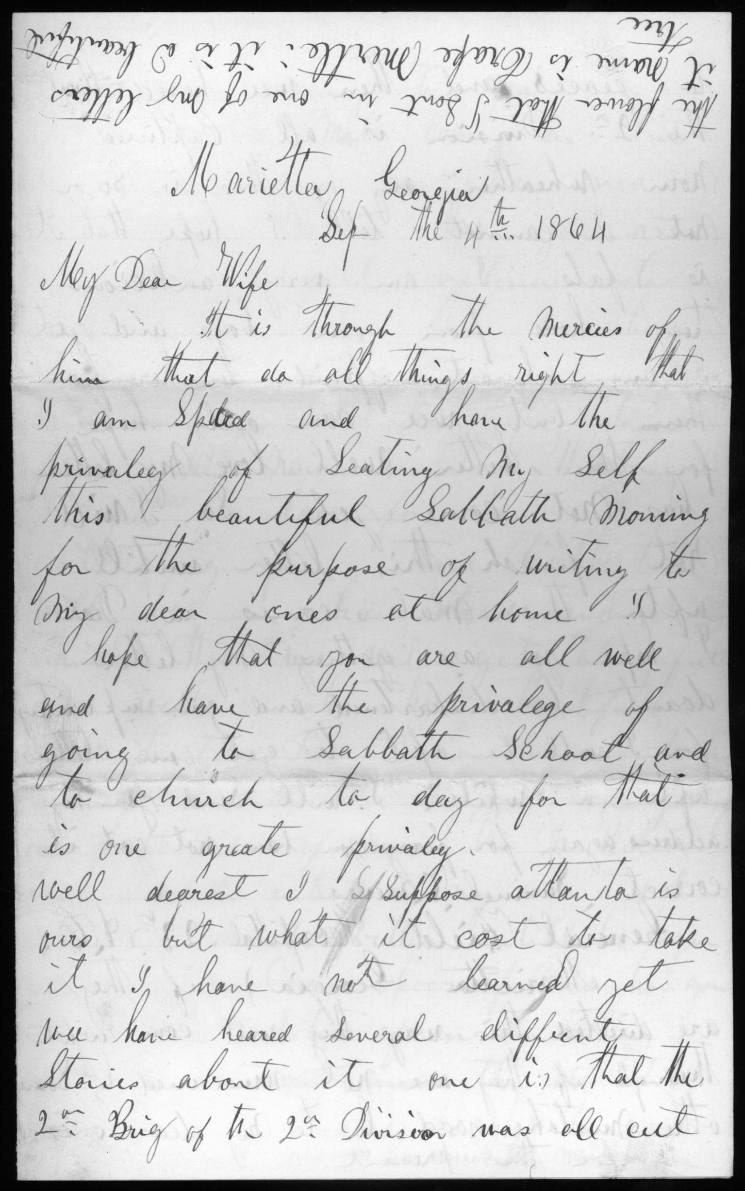 Letter, Samuel T. Reeves, Marietta, Georgia, to Huldah Reeves