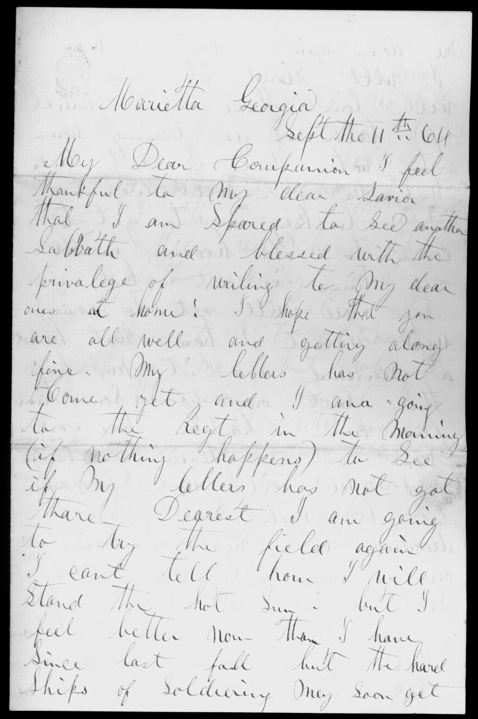 Letter, Samuel T. Reeves, Marietta, Georgia, to Huldah Reeves