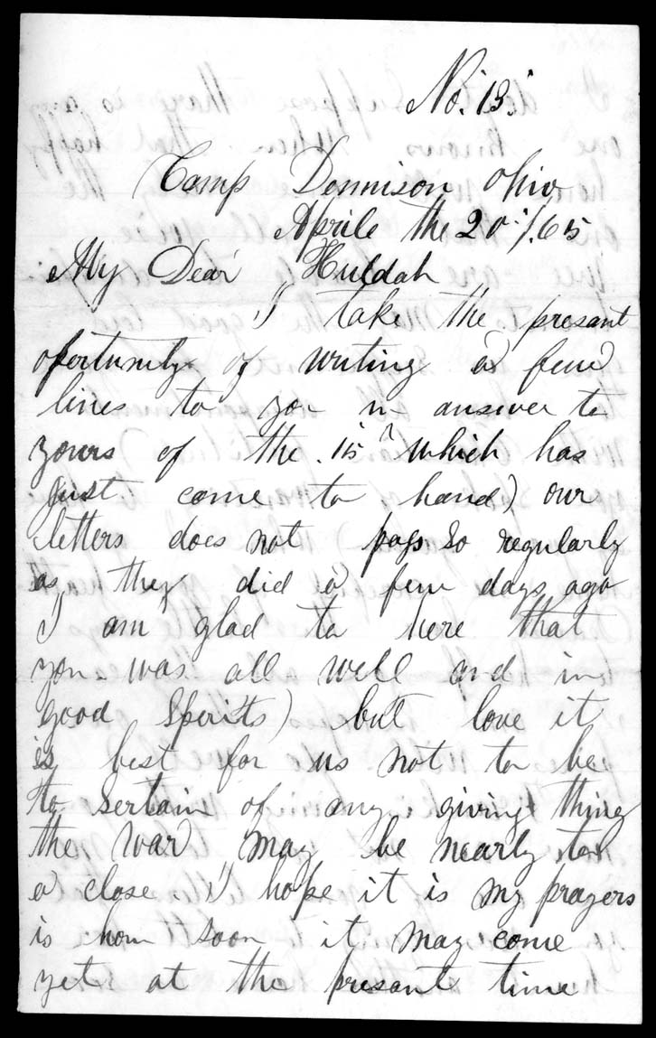 Letter, Samuel T. Reeves, Camp Dennison, Ohio, to Huldah Reeves