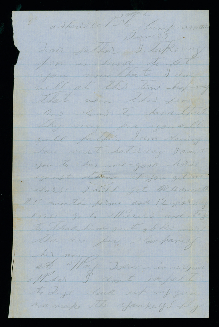 Letter, [Jesse Albert Shipman], Camp Woodbury, North Carolina