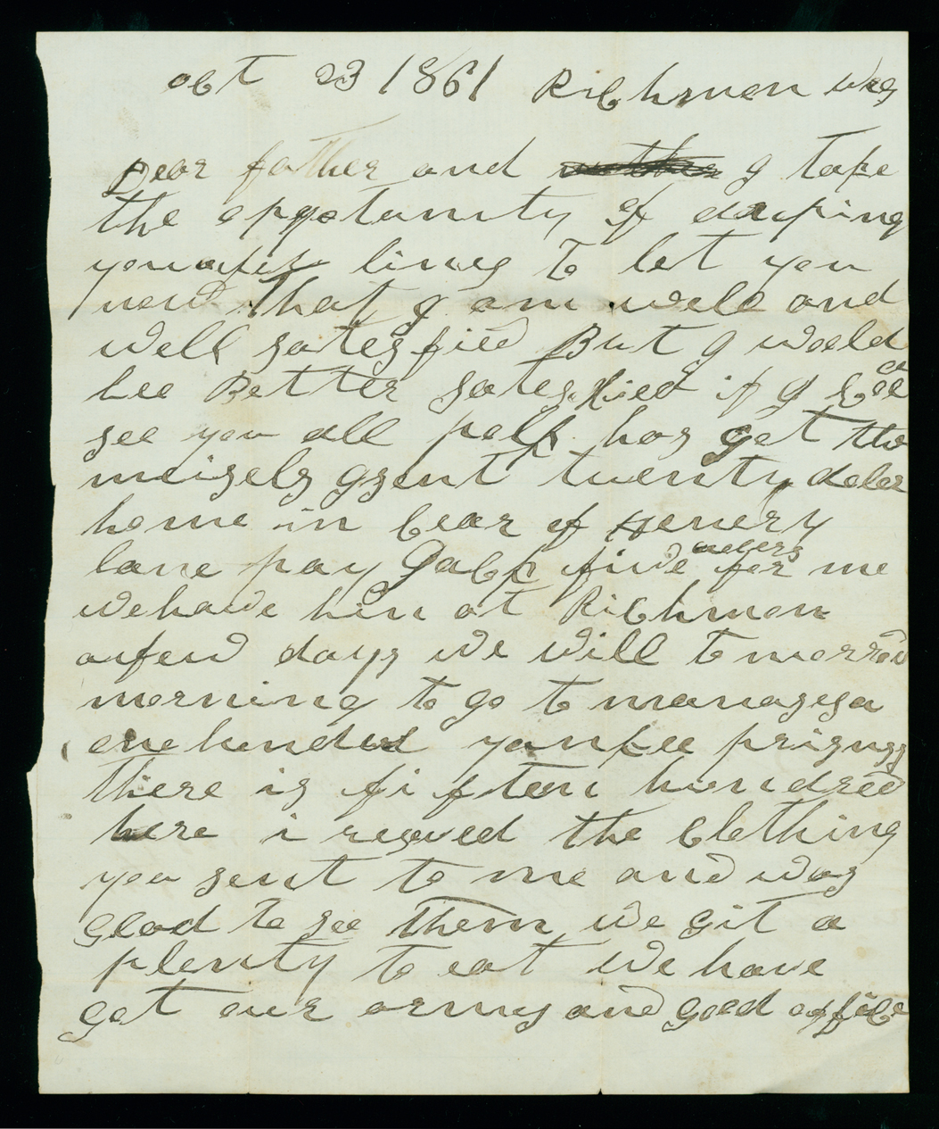 Letter, [Jesse Albert Shipman], Richmond Virginia, to Andrew R. Shipman