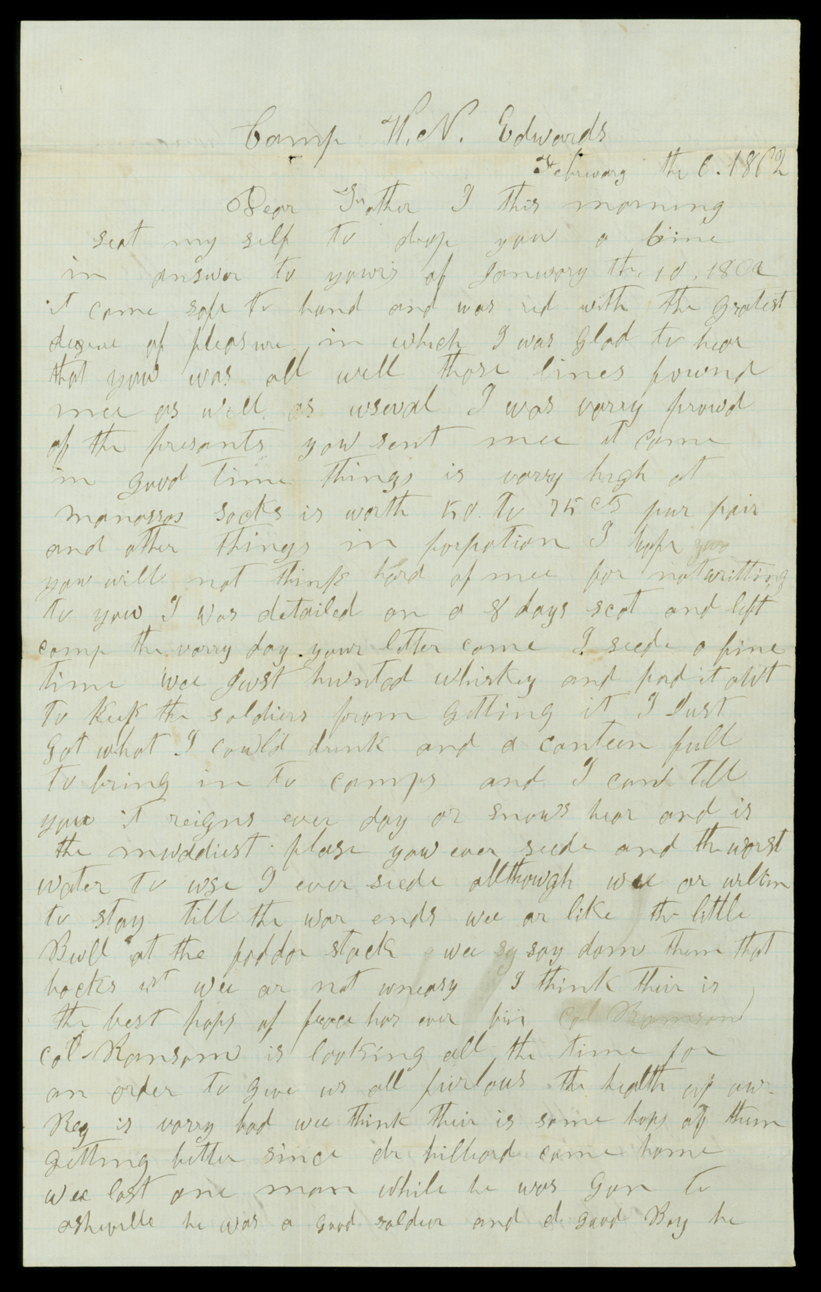 Letter, Jesse Albert Shipman, Camp W.N. Edwards, Virginia, to Andrew R. Shipman